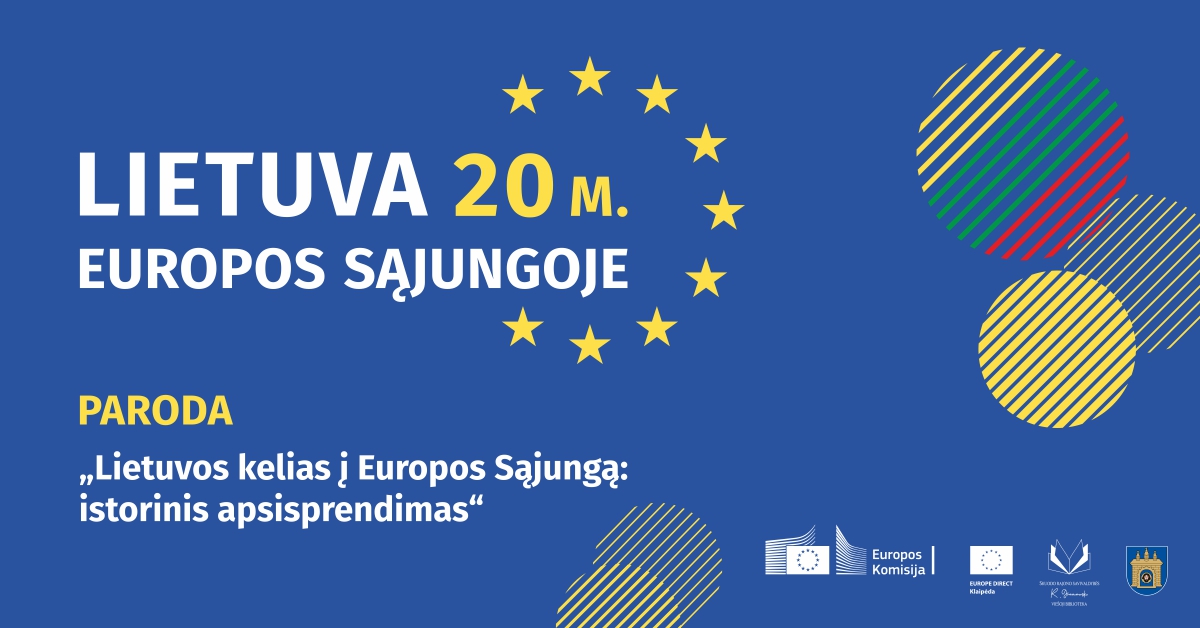 Plakatas, kuriame parašyta: Lietuva 20 m. Europos Sąjungoje