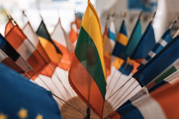 Lietuvos vėliava apsupta kitų ES šalių vėliavų