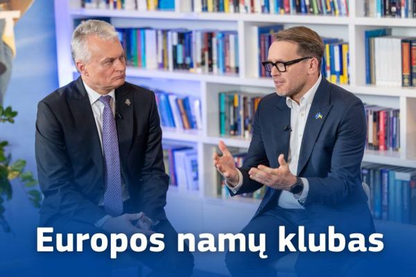 „Europos namų klubo“ vinjetė, vaizduojanti LR Prezidentą G. Nausėdą ir EK atstovybės Lietuvoje vadovą M. Vaščegą